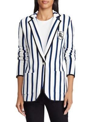 Lauren Ralph Lauren Petite Petite Slim-fit Bullion-patch Striped Blazer