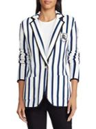 Lauren Ralph Lauren Petite Petite Slim-fit Bullion-patch Striped Blazer