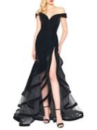 Mac Duggal Off-shoulder High-low Slit Gown