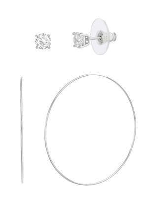 Lord & Taylor 2-pair Rhodium-plated Sterling Silver & Crystal Earrings