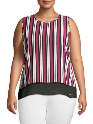 Michael Kors Plus Sleeveless Striped Cutout Top