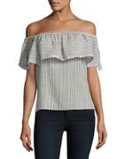 Bailey 44 Ruffled Striped Off-the-shoulder Top