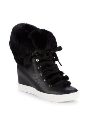 Donna Karan Faux-fur Wedge Booties