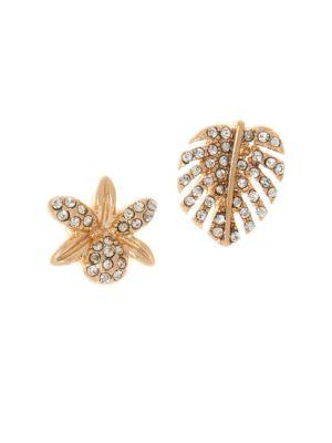 Lonna & Lilly Crystal Flower And Leaf Mismatched Earrings