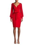 Badgley Mischka Platinum Balloon Sleeve Wrap Dress