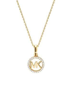 Michael Kors Sterling Silver And Crystal Logo Starter Pendant Necklace