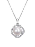 Sonatina 14k White Gold, Diamond And 10-10.5mm Freshwater Pearl Swirl Necklace
