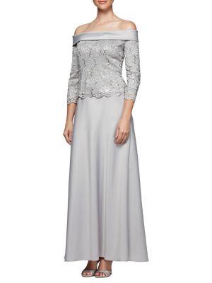 Alex Evenings Sequined Off-the-shoulder A-line Dress