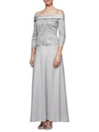 Alex Evenings Sequined Off-the-shoulder A-line Dress