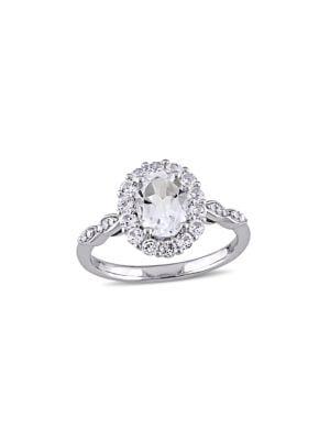 Sonatina 14k White Gold, White Topaz And Diamond-accent Halo Vintage Ring