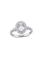 Sonatina 14k White Gold, White Topaz And Diamond-accent Halo Vintage Ring