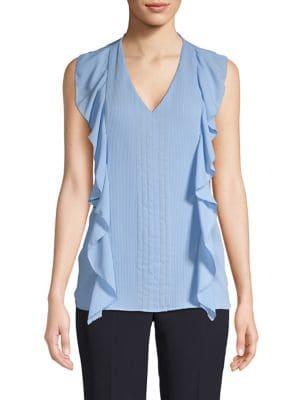 T Tahari Sleeveless Ruffled Blouse