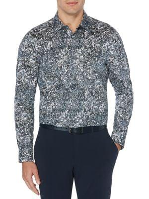 Perry Ellis Vine-print Long-sleeve Stretch Shirt