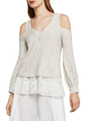 Bcbgmaxazria Hansen Cold-shoulder Mixed-media Top