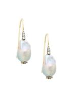 Nadri Goldtone, 12.7mm Freshwater Pearl & White Topaz Earrings
