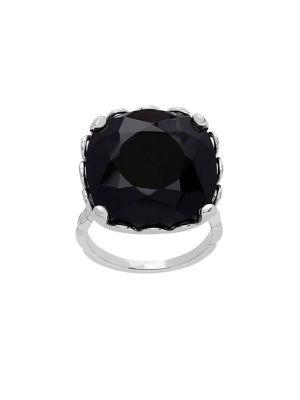 Lord & Taylor Faceted Onyx And Sterling Silver Ring