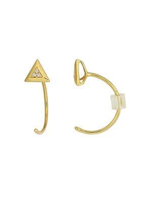 Sonatina 18k Yellow Gold & Diamond Triangle Stud Hook Earrings