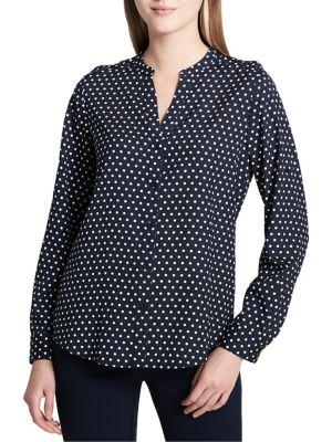 Calvin Klein Plus Polka Dot Button Front Blouse