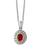 Effy 925 Ruby, White Sapphire, 18k Yellow Gold And Sterling Silver Oval Pendant Necklace