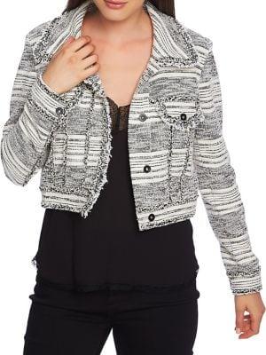 1.state Striped Fringe Cropped Jacket