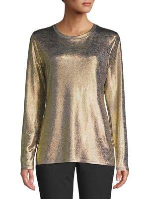Michael Michael Kors Petite Metallic Long Sleeve Top