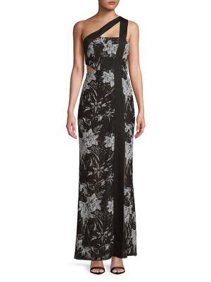 Bcbgmaxazria One-shoulder Floral Lace Column Gown