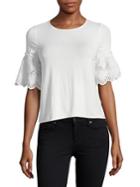 Design Lab Lord & Taylor Eyelet Ruffle Sleeve Tee