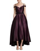 Betsy & Adam Beaded Cold-shoulder Ball Gown