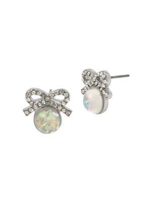 Betsey Johnson Silvertone Bow & Bead Stud Earrings