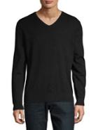 Black Brown Long Sleeve V-neck Sweater