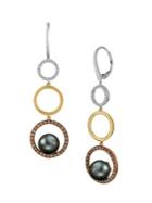Le Vian Chocolatier 14k Tri-tone Gold & 9-10mm Round Black Pearl, Vanilla Diamonds, & Chocolate Diamonds Dangle Earrings