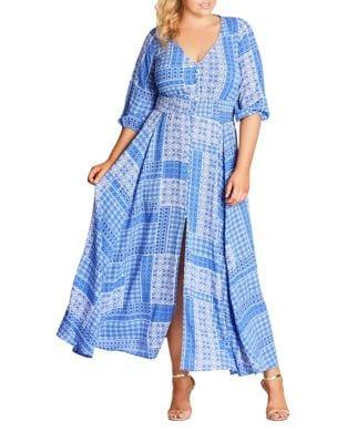 City Chic Plus Printed Shirred Maxi Dress