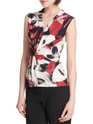 Donna Karan Gathered Floral-print Top