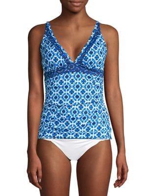 Tommy Bahama Shibori Shirred Long Tankini Top