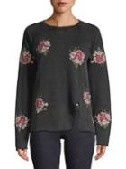 Lucky Brand Floral Embroidered Cotton Sweater