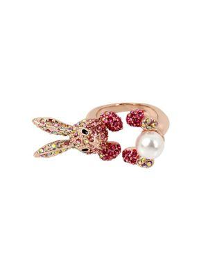 Betsey Johnson Celestial Faux Pearl And Crystal Bunny Ring
