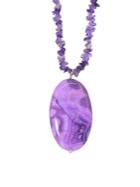 Lord & Taylor Sterling Silver And Amethyst Pendant Chip Necklace