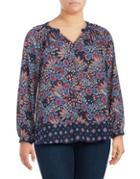Foxcroft Plus Hannah V-neck Pullover Printed Top