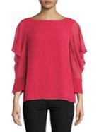 H Halston Flounce Sleeve Top With Split Cuff Detail