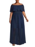 Betsy & Adam Plus Off-the-shoulder Rufffle Layered Maxi Dress