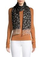 Lord & Taylor Leopard-print Fringe Woven Cashmere Scarf