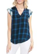 Vince Camuto Sapphire Bloom Rayon Plaid Print Top