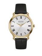 Bulova Men's Classic Goldtone Stainless Steel And Leather Watch- 97a123