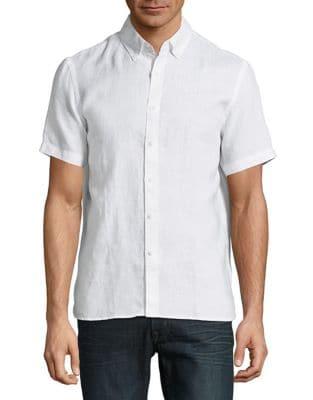 Black Brown Linen Short-sleeve Button-down Shirt