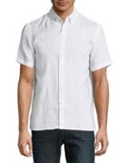 Black Brown Linen Short-sleeve Button-down Shirt