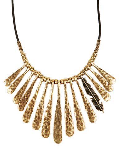 Lucky Brand Gold-tone & Leather Fan Feather Necklace