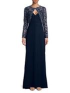 Tadashi Shoji Embroidered Lace Long-sleeve Gown