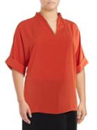 Calvin Klein Cuffed V-neck Blouse