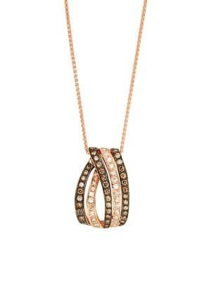 Lord & Taylor 14k Rose Gold White Diamond And Brown Diamond Pendant Necklace