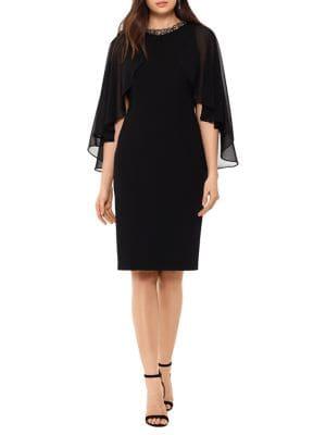 Xscape Cape Overlay Sheath Dress
